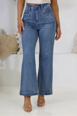 DAZE WIDE LEG DENIM JEANS - Blue Wash