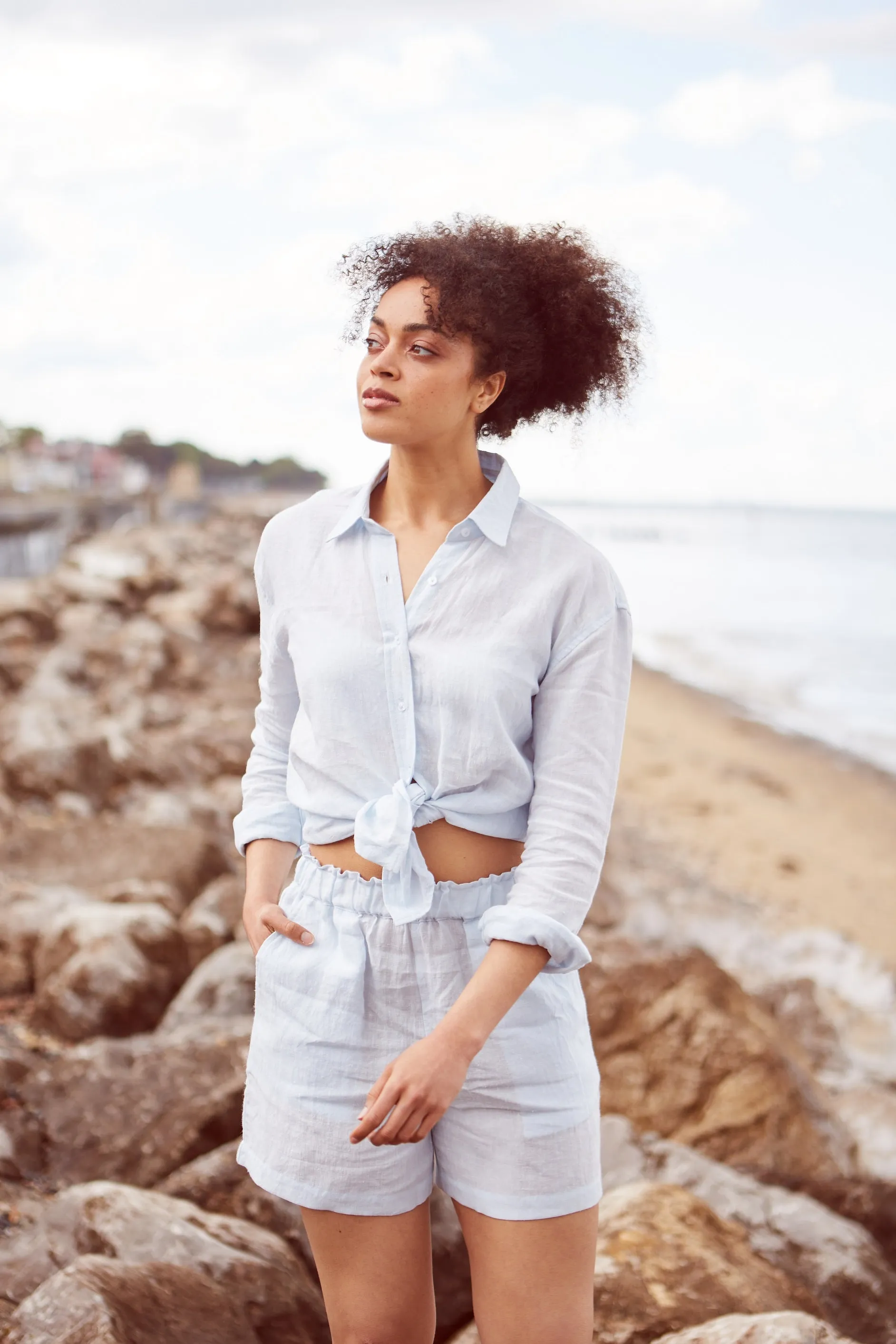 Delicate Blue Linen Set | Linen Shorts