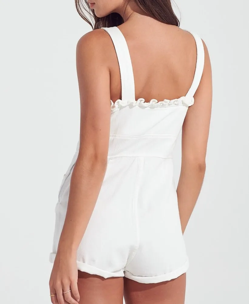 Denim Tie Front Key Hole 2 Pocket Romper