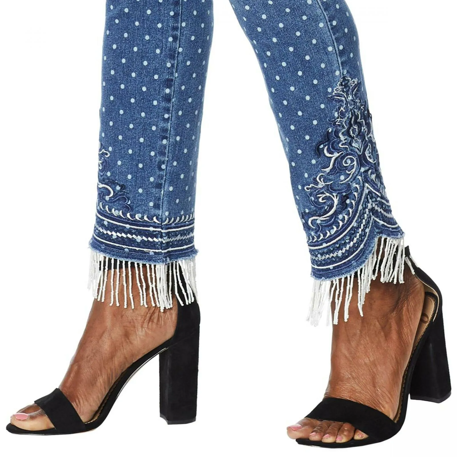 DG2 by Diane Gilman Women's Petite Stretch Embroidered Jean With Bead Fringe