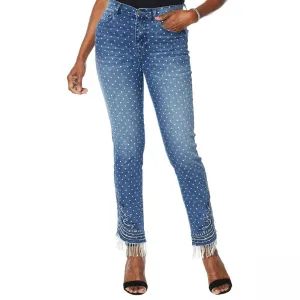 DG2 by Diane Gilman Women's Petite Stretch Embroidered Jean With Bead Fringe