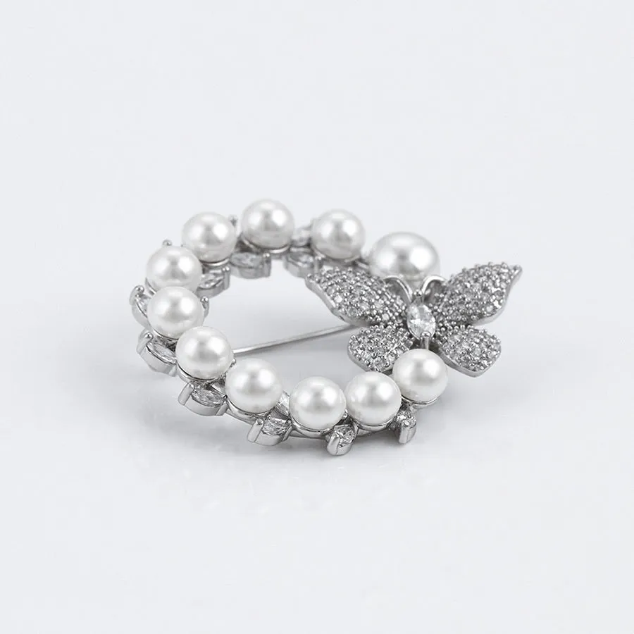 Diamond & Pearl Butterfly Bloom Brooch