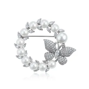 Diamond & Pearl Butterfly Bloom Brooch