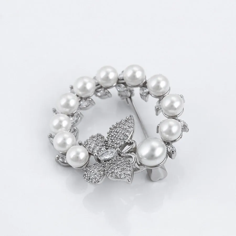 Diamond & Pearl Butterfly Bloom Brooch