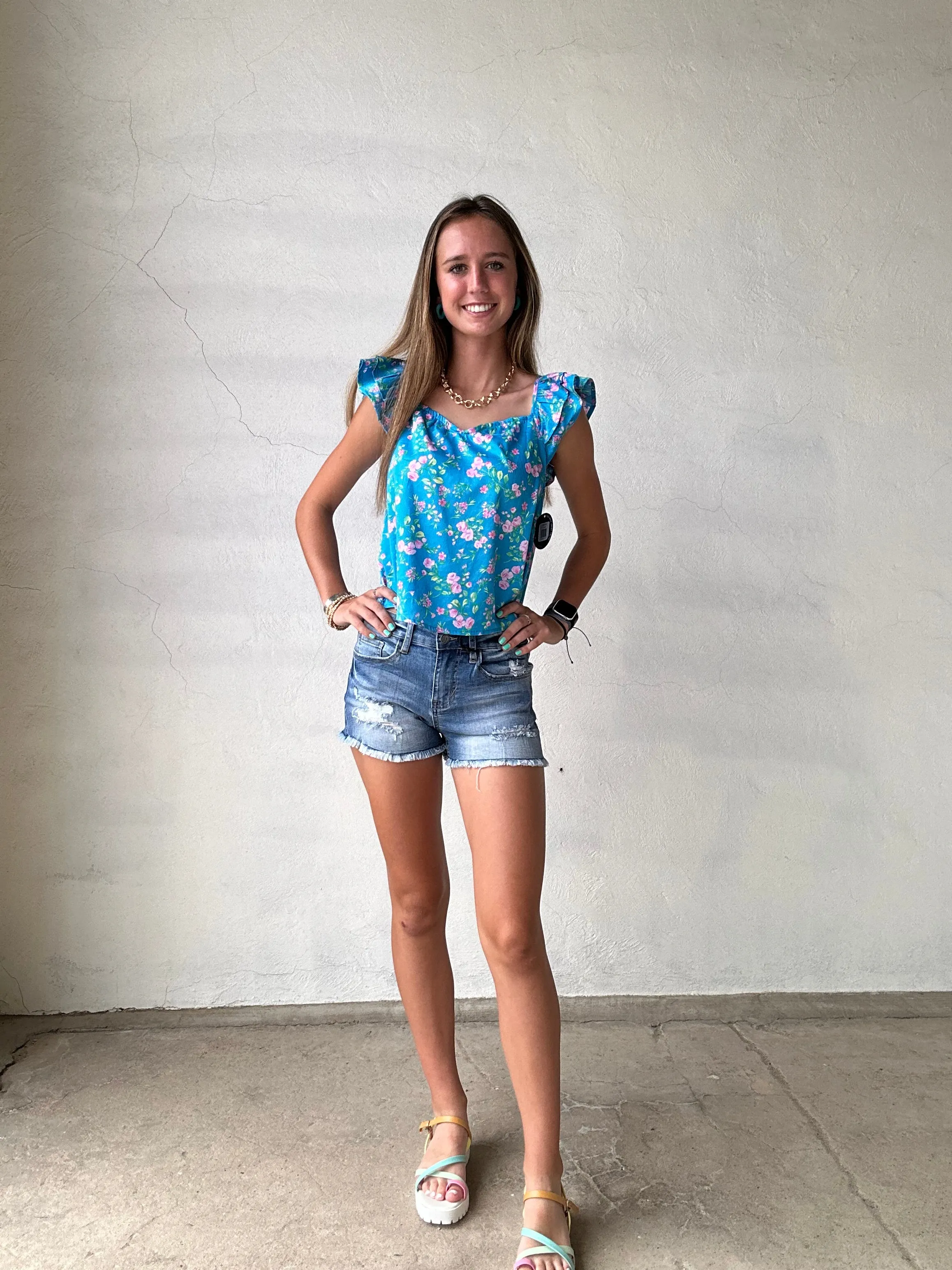 Distressed Shorts with Fray Hem | Dark Denim
