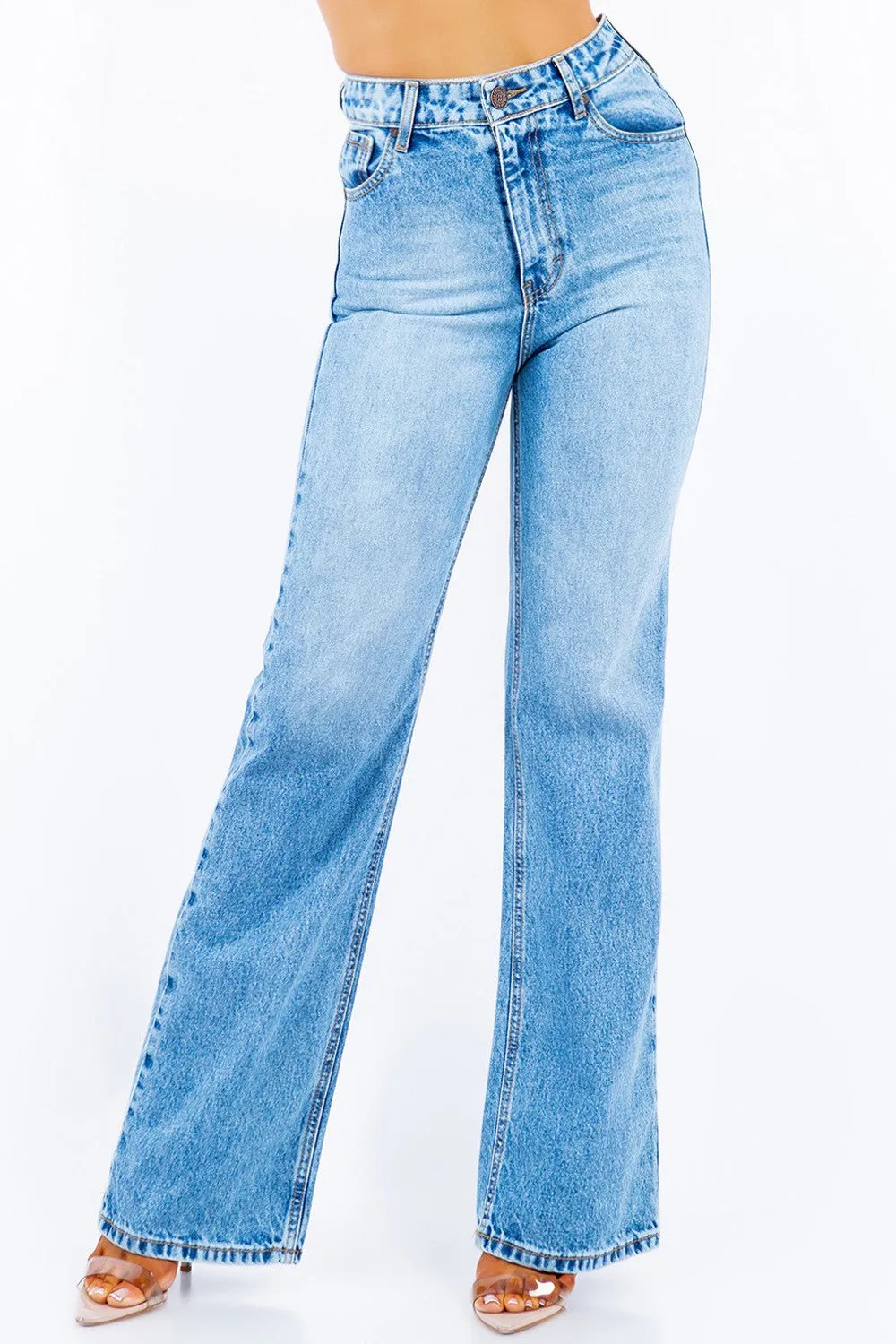 Double Stone HIGH WAIST LIGHT WASH WIDE-LEG JEANS