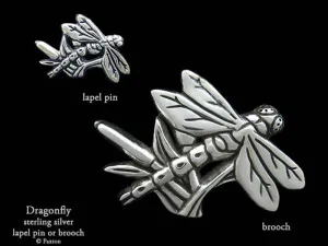 Dragonfly Lapel Pin or Dragonfly Brooch Sterling Silver