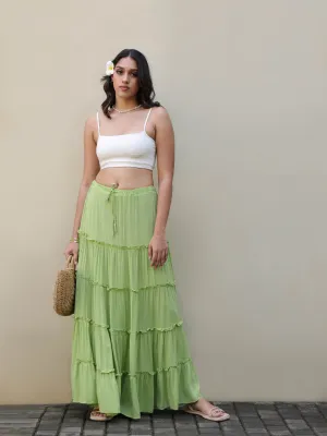 Drawstring Tiered Maxi Skirt