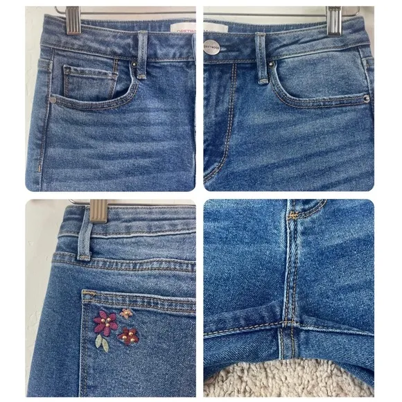 Driftwood Colette Floral Embroidered Crop Straight Leg Jeans in Prairie Size 2