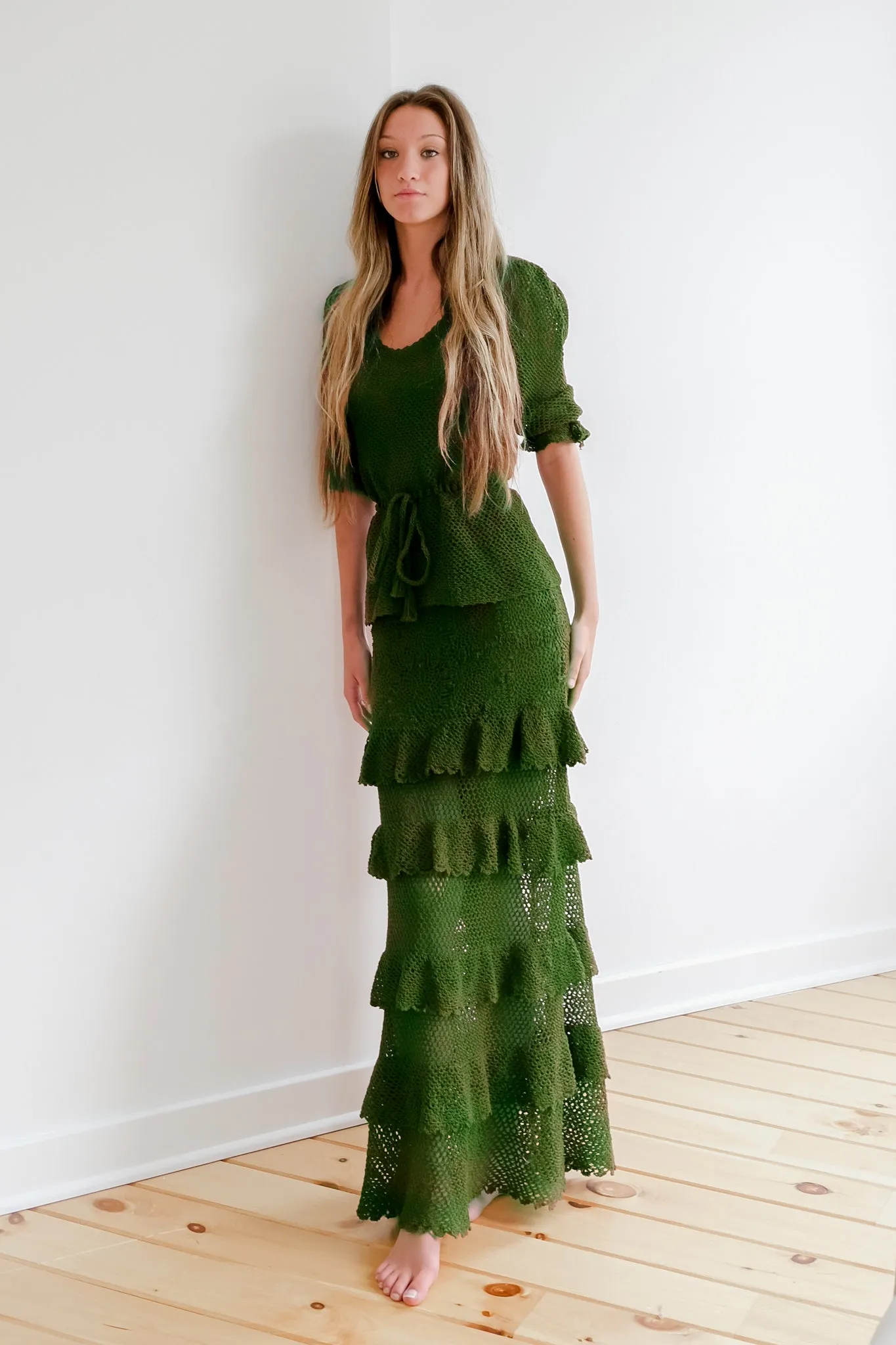 Drop Waist Maxi Skirt in Olive