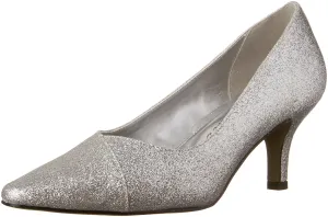 Easy Street Women's Chiffon Pointed Toe Pump,Silver Glitter,9.5 M US