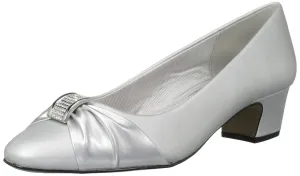 Easy Street Women's Eloise Pump, Silver Satin/Silver with Easy Flex Dance Sole, 8 X-Wide
