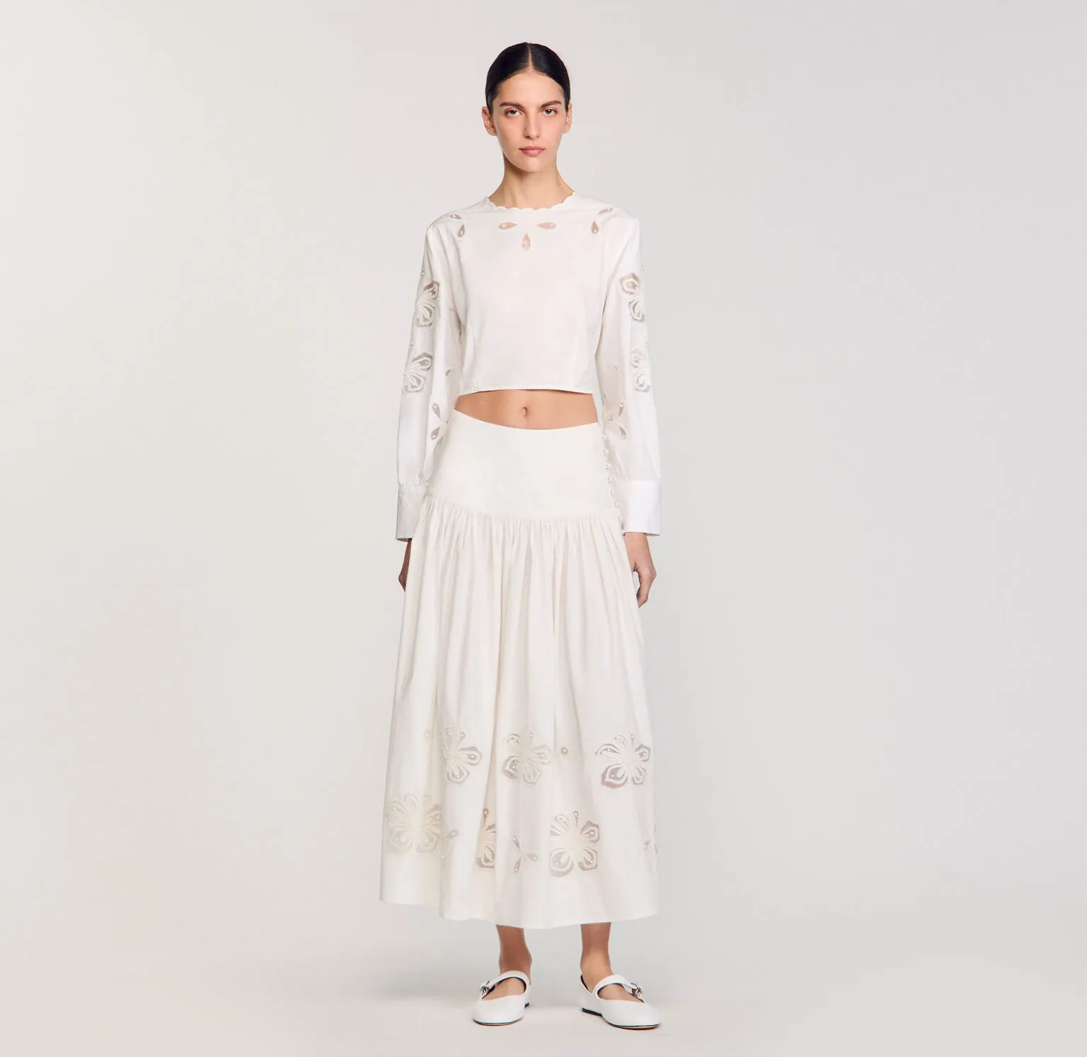 Edonie Floral Embroidery Skirt Ecru