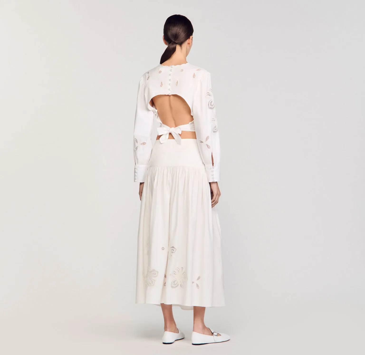 Edonie Floral Embroidery Skirt Ecru