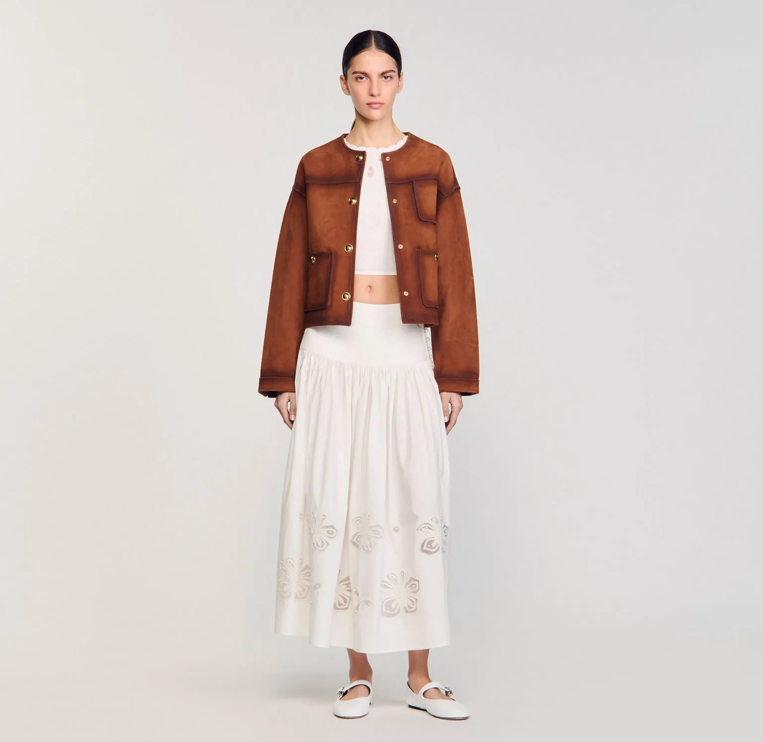 Edonie Floral Embroidery Skirt Ecru