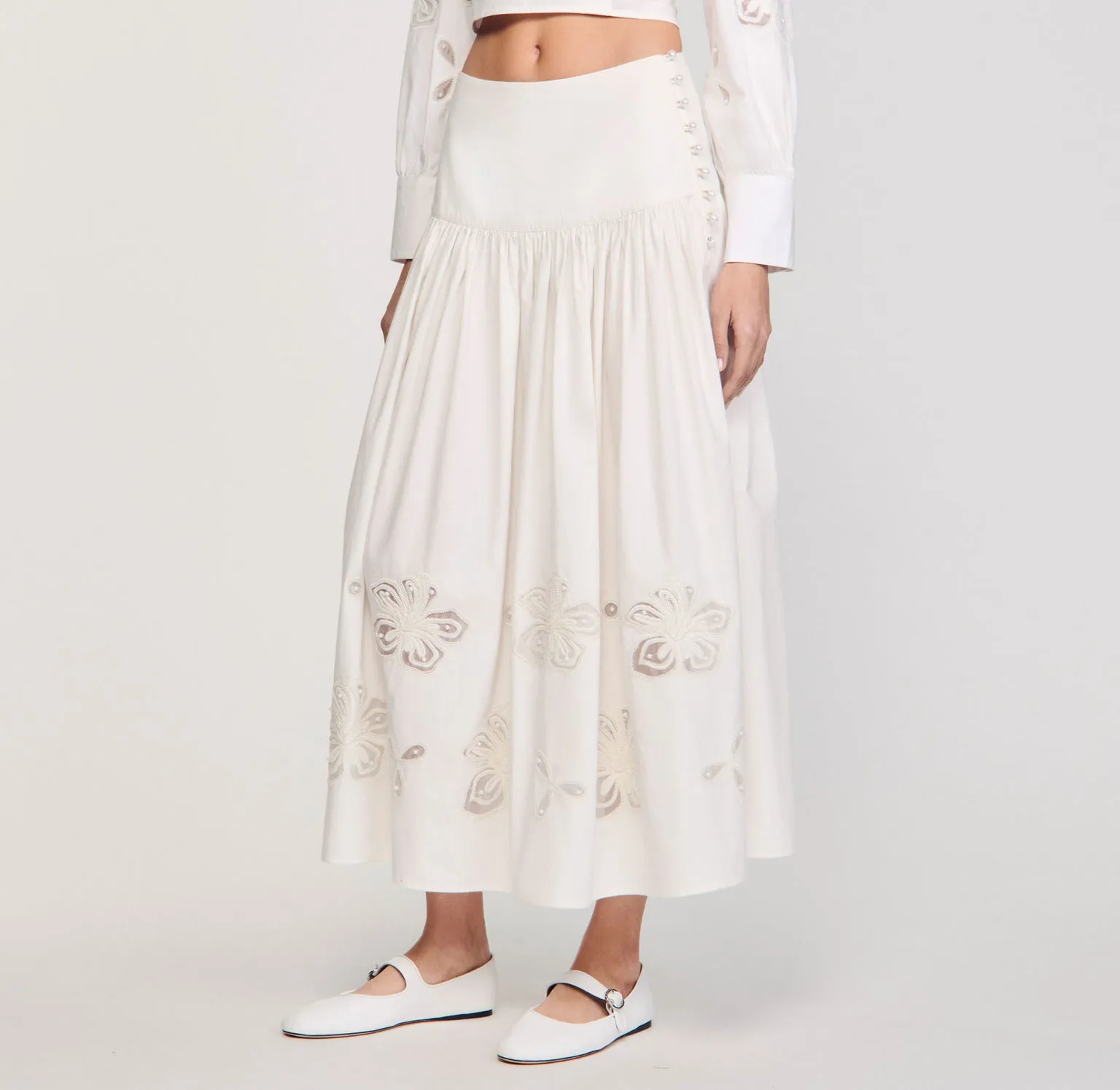 Edonie Floral Embroidery Skirt Ecru