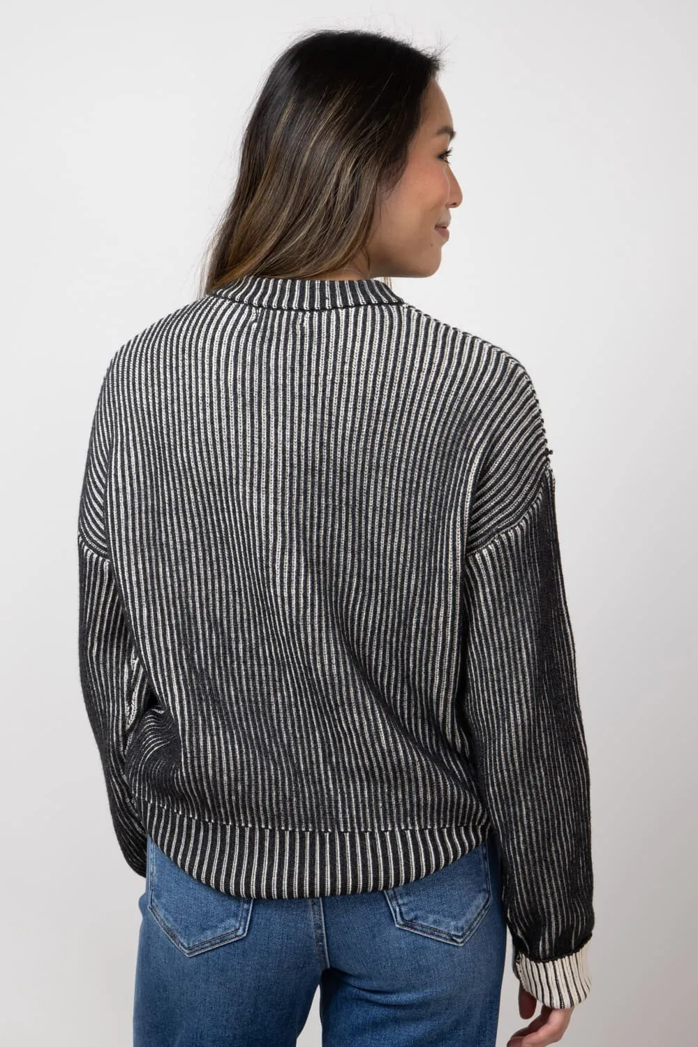 Elan Ombre Ribbed Sweater for Women in Black/White | SW11273-BLKWHT