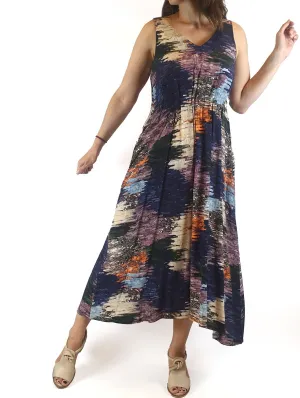 Elk beautiful sleevless multi coloured unique print dress size 6 (best fits size 8)
