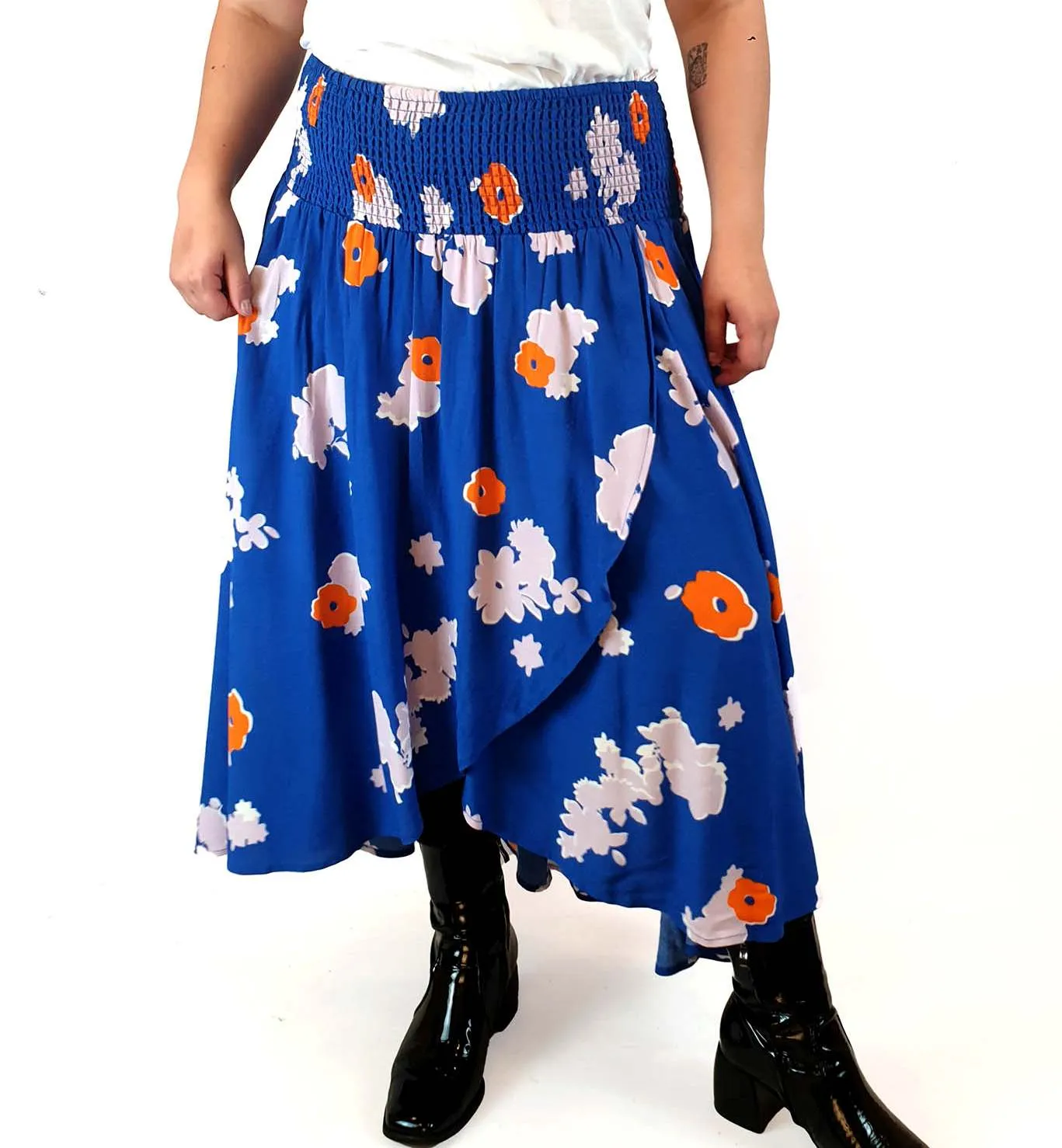 Elm blue floral print layered maxi skirt size 14