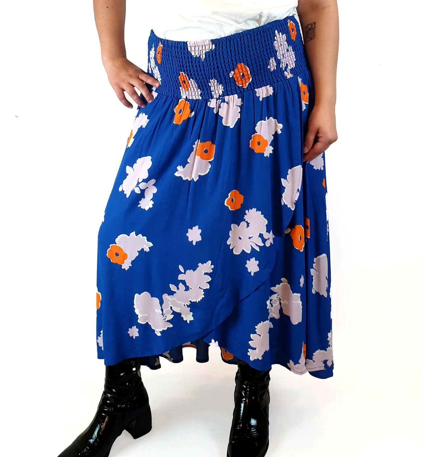 Elm blue floral print layered maxi skirt size 14