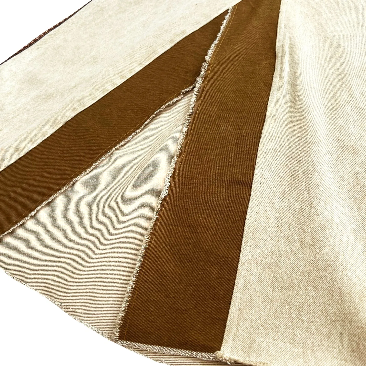 Embellished Denim Skirt in Paneled Beige & Brown