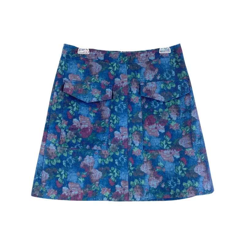 Erin Fetherson Anthropologie Women's Blue Floral A-Line Mini Skirt $128 NWT