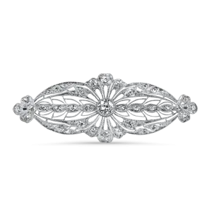 Estate Platinum and 14k Yellow Gold Edwardian Filigree Diamond Brooch