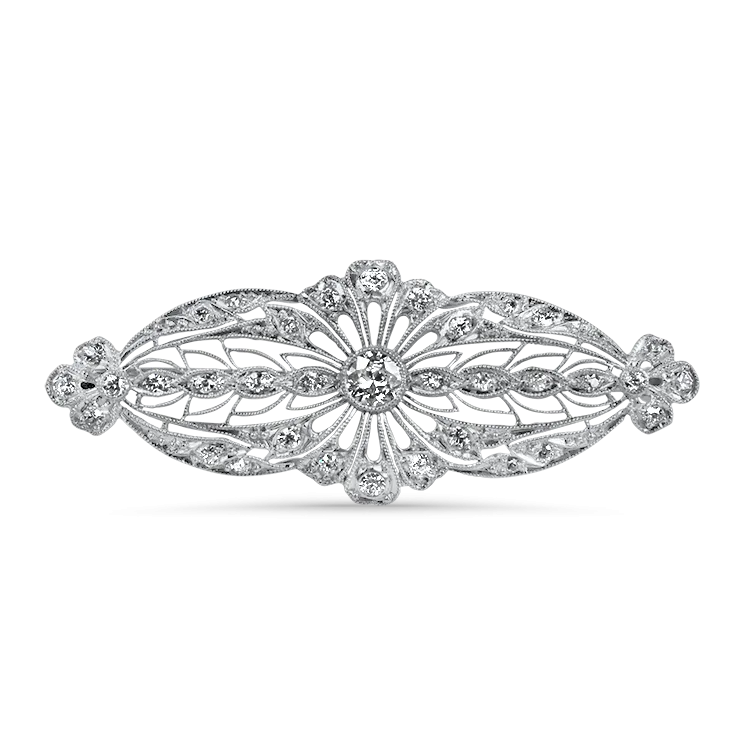 Estate Platinum and 14k Yellow Gold Edwardian Filigree Diamond Brooch