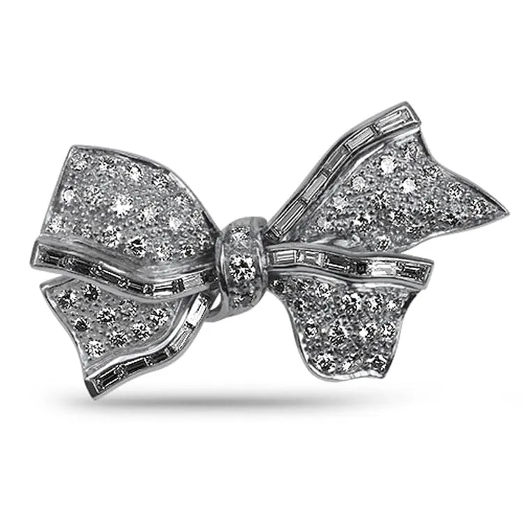 Estate Platinum Diamond Bow Pin