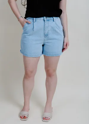 Evening Stroll Pleated Denim Shorts - Blue