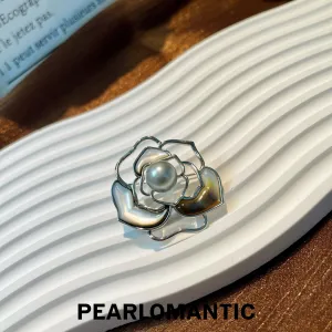 [Everyday Essentials] Tahitian Black Pearl 11-12mm Camellia Design Alloy Brooches