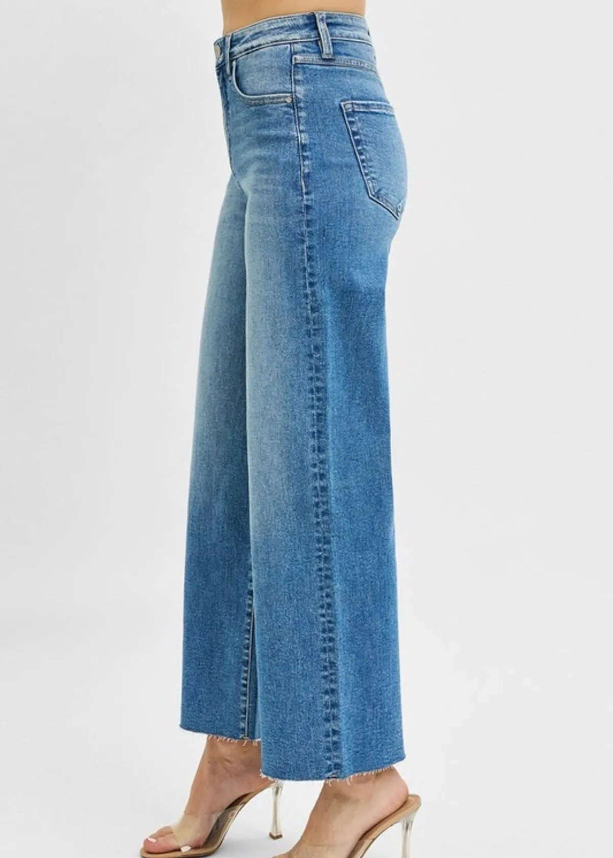 Extended Risen Tummy Control Crop Wide Leg Jeans (Med)