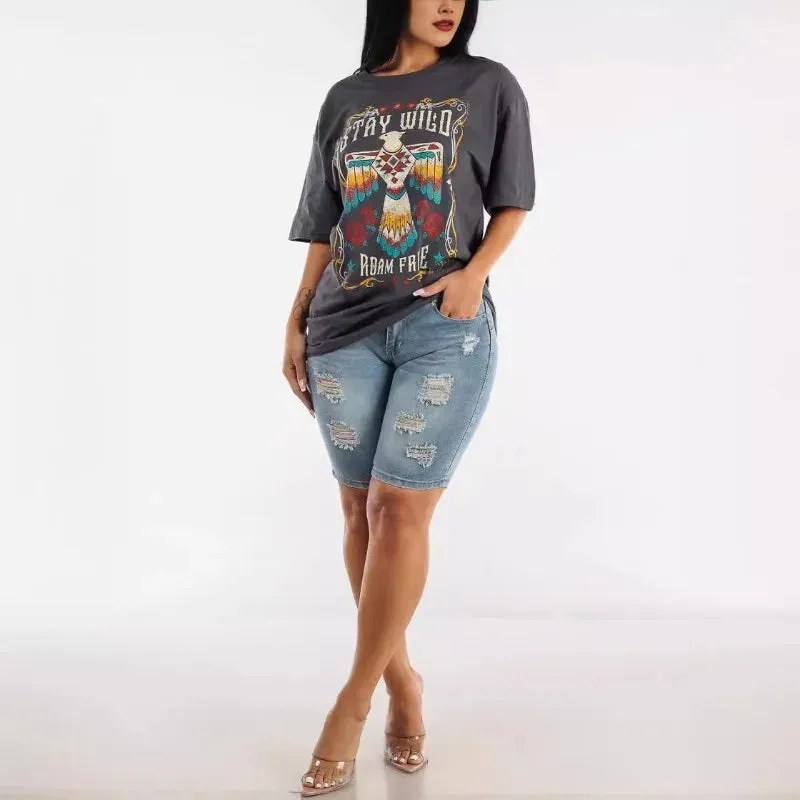 Fashion Solid Slim Fit Denim Shorts for Women