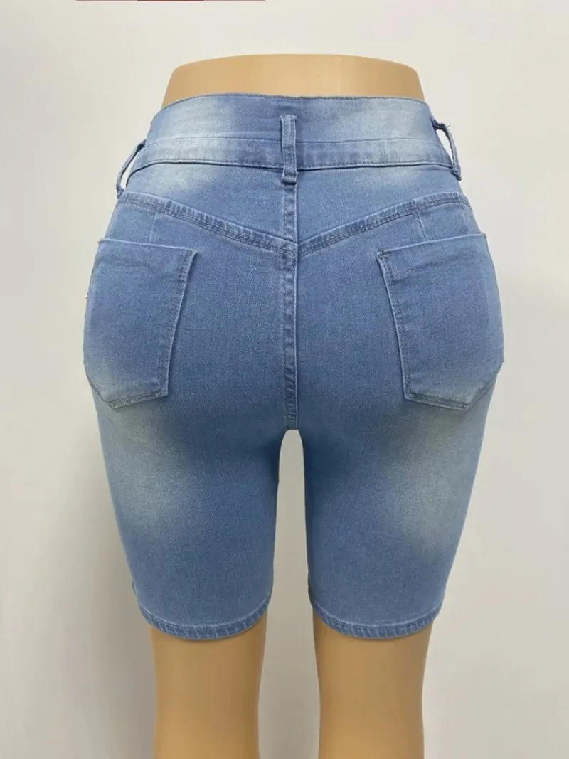 Fashion Solid Slim Fit Denim Shorts for Women