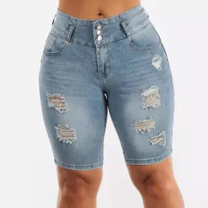 Fashion Solid Slim Fit Denim Shorts for Women
