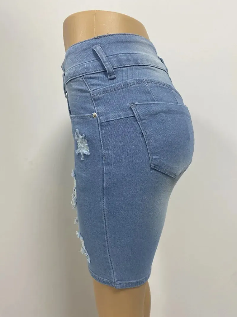 Fashion Solid Slim Fit Denim Shorts for Women