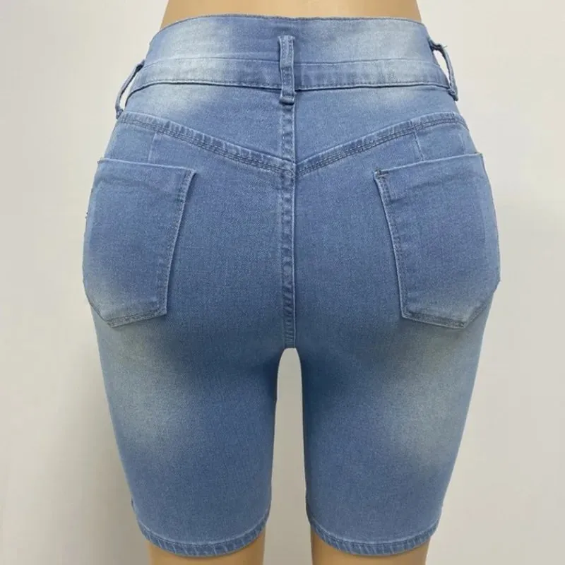 Fashion Solid Slim Fit Denim Shorts for Women
