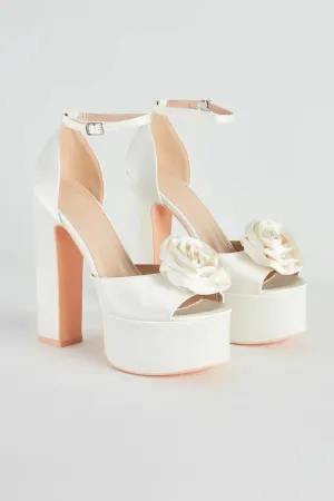 Fashion Strut Satin Rose Platform Heels