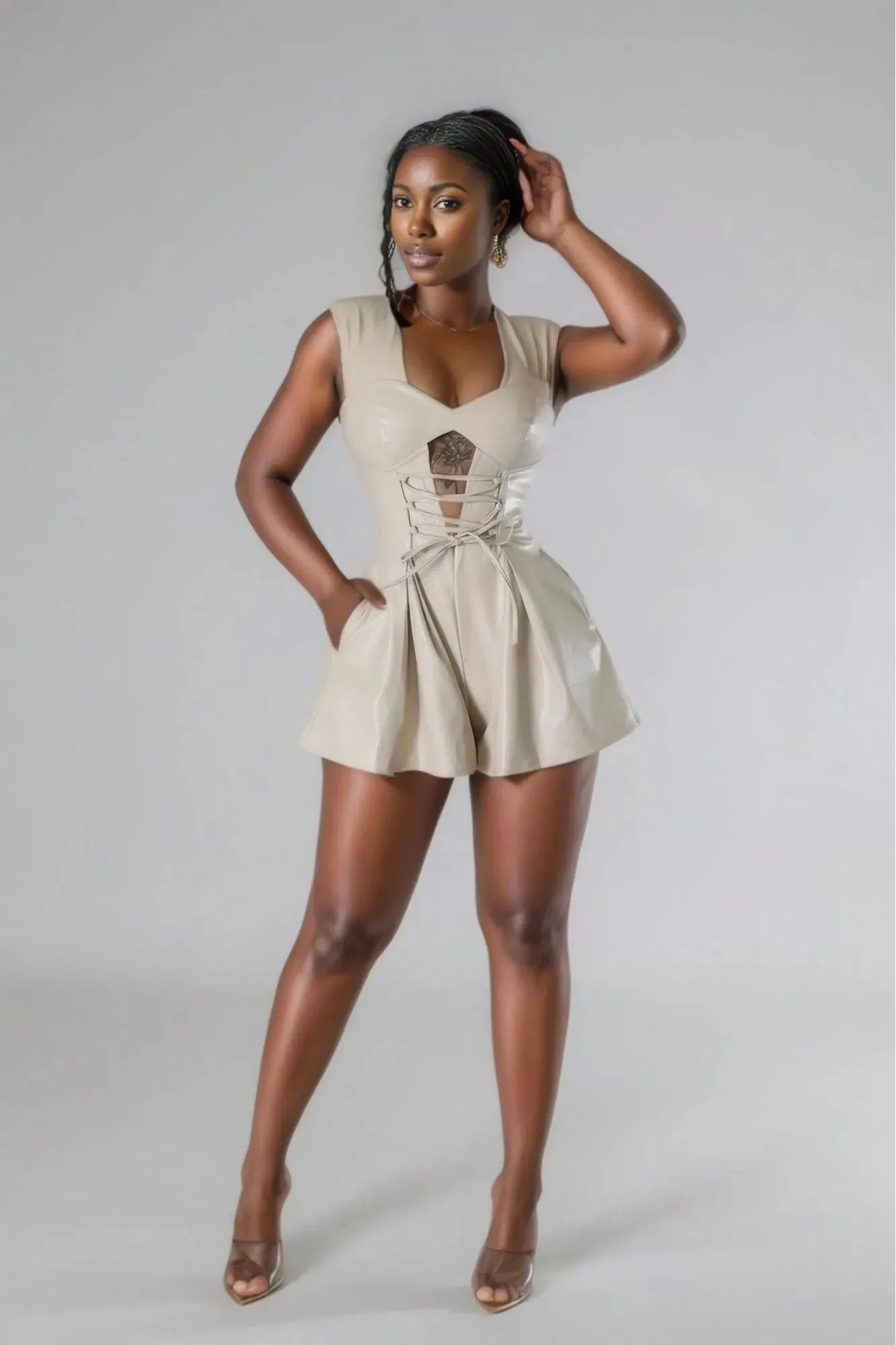 Faux Leather Semi-Stretch Romper