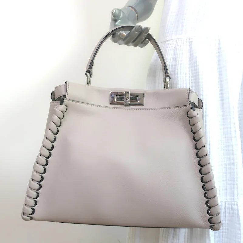 Fendi Peekaboo Medium Whipstitch Satchel Light Gray Leather Shoulder Bag