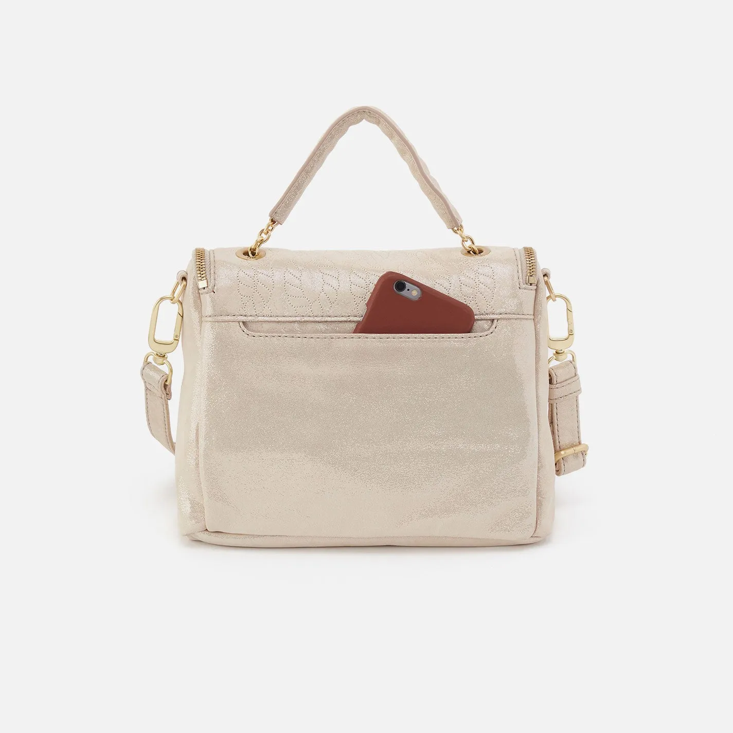 Fern Top Handle Satchel In Metallic Leather - Sand Shimmer
