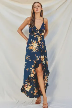 Floral Asymmetrical Ruffle Maxi Dress