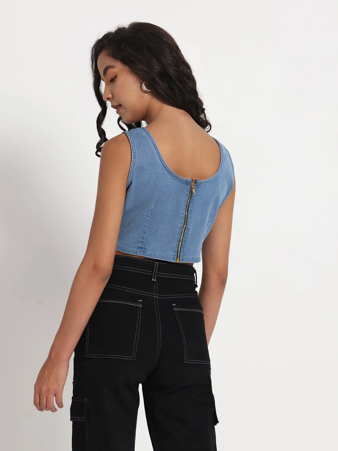 Floral Charm Denim Crop Top