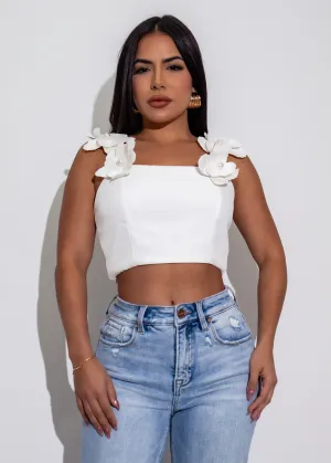 Floral Luxe Pearls Crop Top White