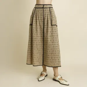 Floral Midi Skirt w Trim