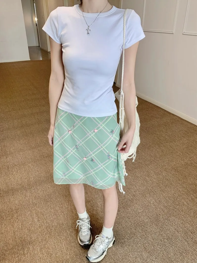 Floral Plaid Skirt