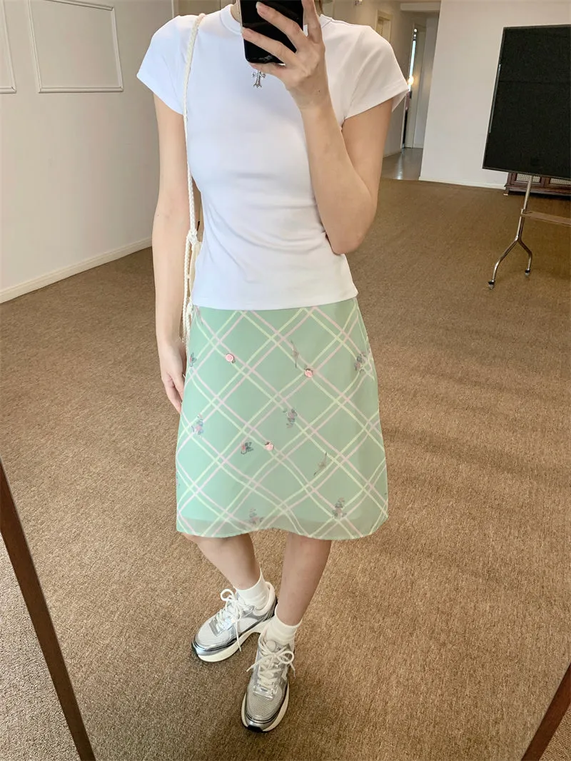 Floral Plaid Skirt