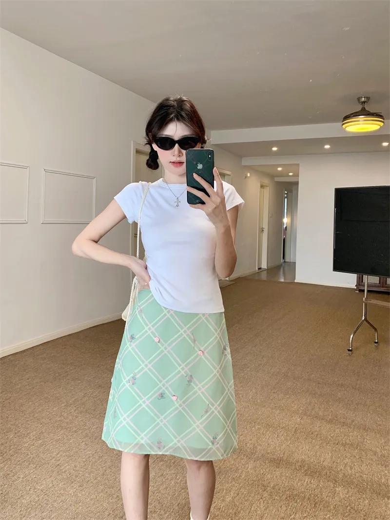 Floral Plaid Skirt