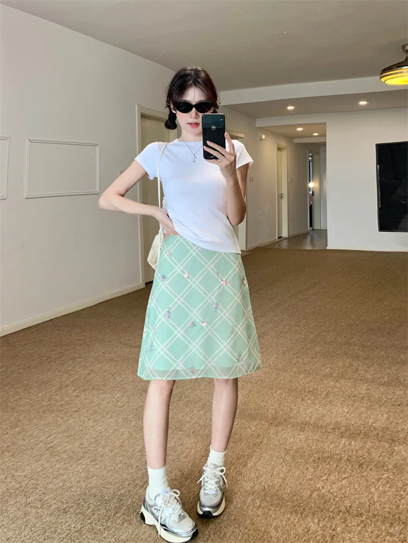 Floral Plaid Skirt