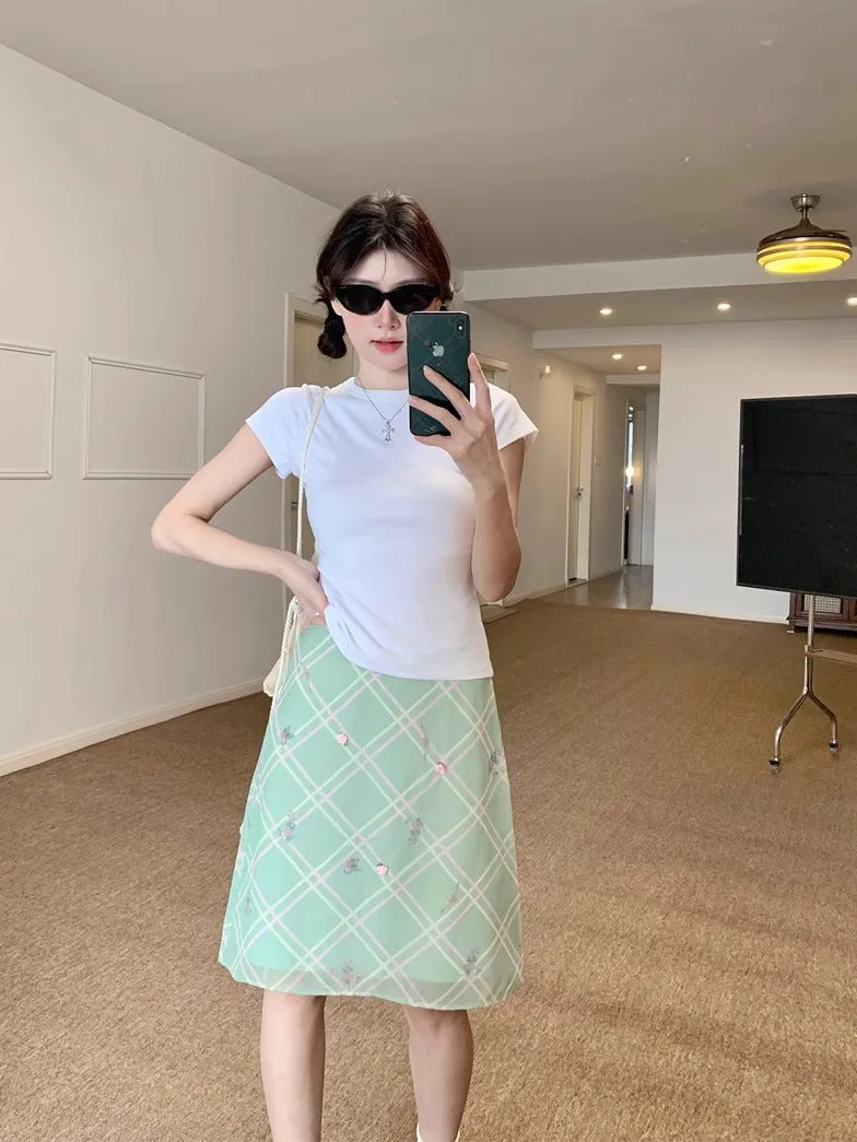 Floral Plaid Skirt